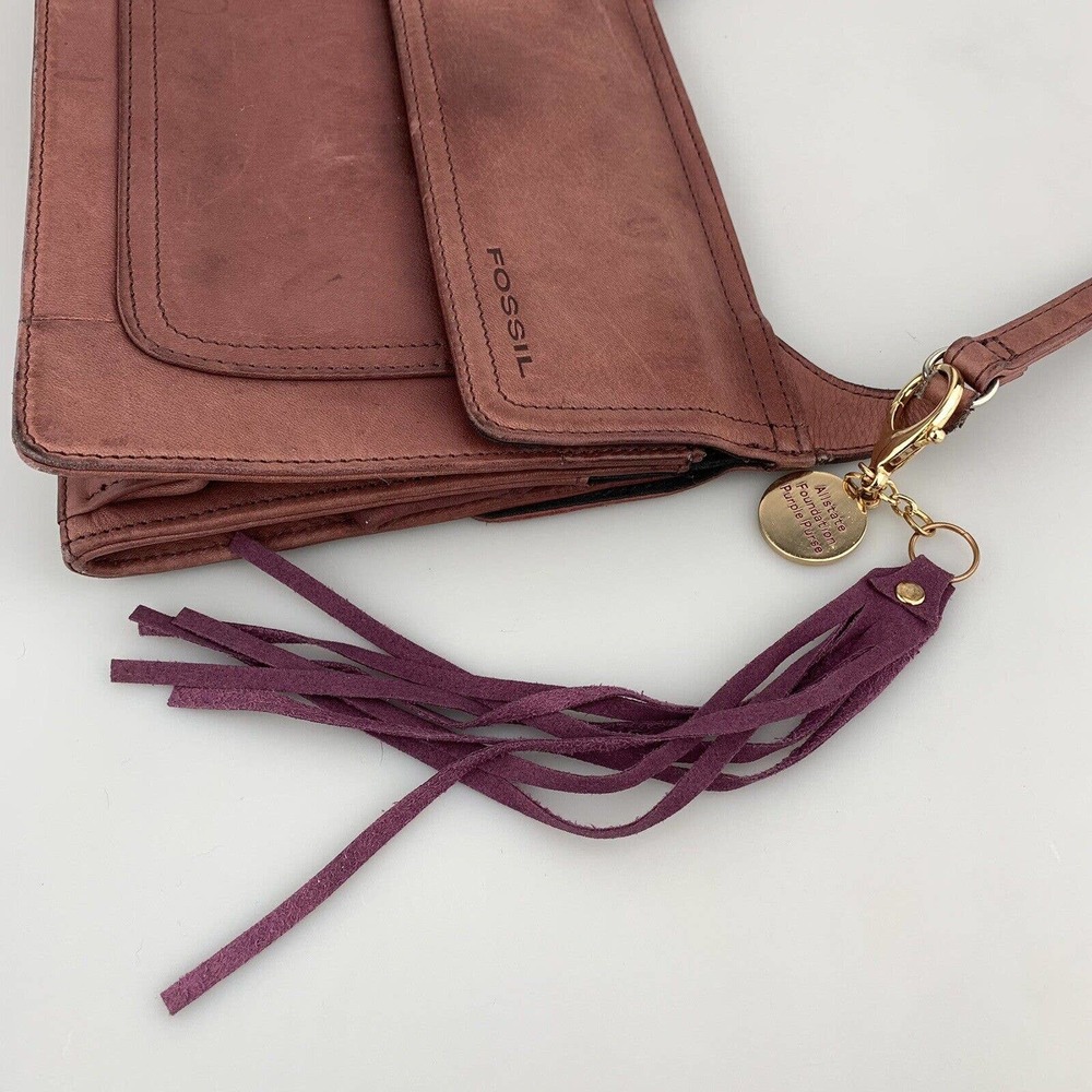 Vintage Fossil Crossbody Purse Leather Saddle Bag Wallet Organizer Purple Purse - Picture 5 of 8